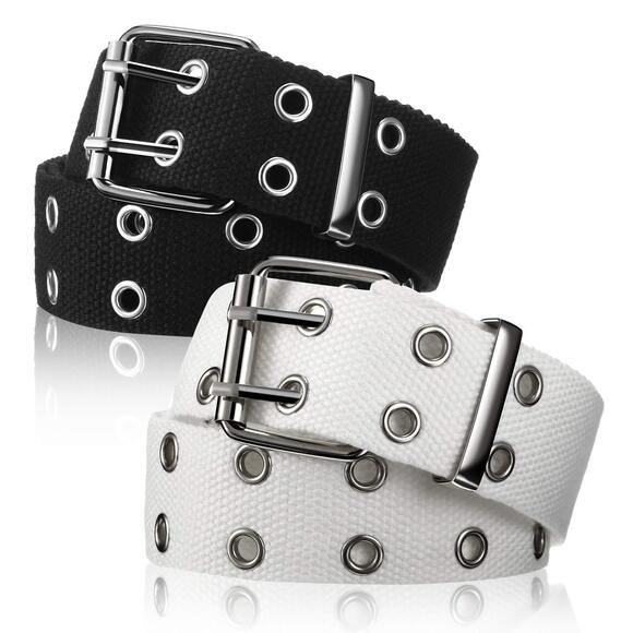 Accessories - 2 Pieces Double Grommet Canvas Belts Two-hole Jeans Vintage Buckle Punk 3556